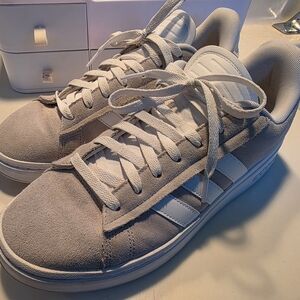 Adidas Grand Court Alpha Tennis Sport Sneaker  Gray and White Sneakers